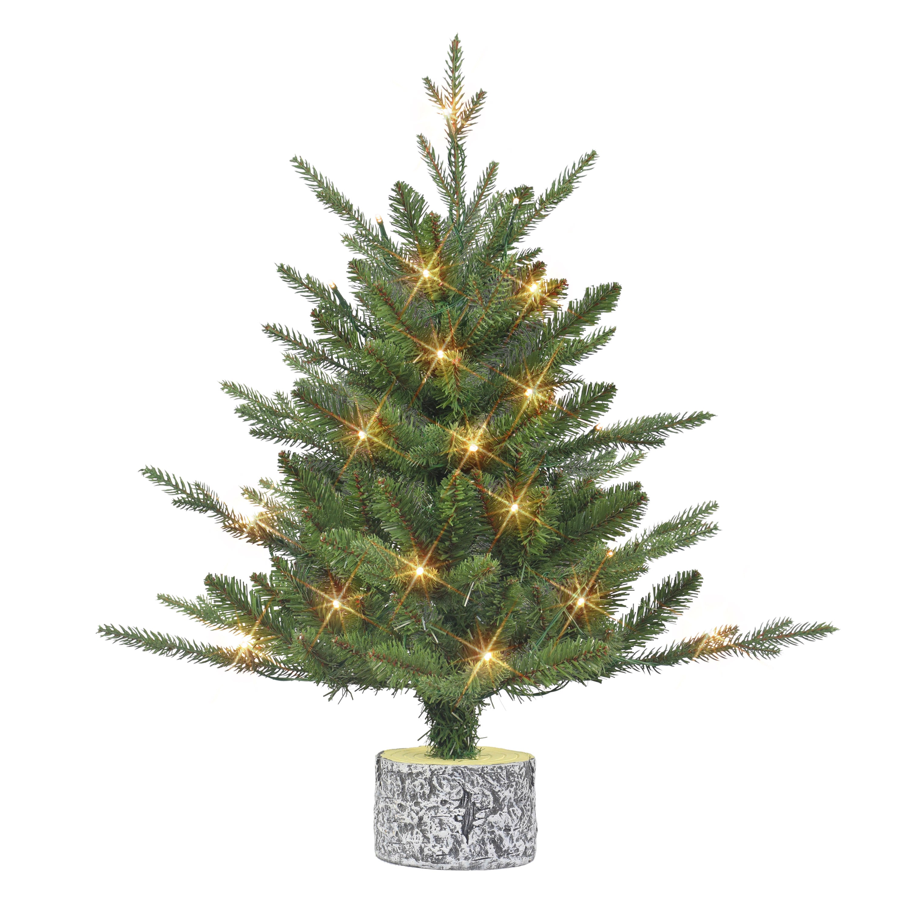 2 ft Potted Tree, 188 Tips, 20 B/O Warm White LED Lights (2 x AA batteries not included), Birch wood-look base 1824A-ST20LWF02-BO